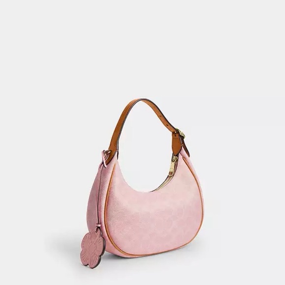 Coach Pink Leather Hobo Bag with Flower Charm - Picture 2 of 8